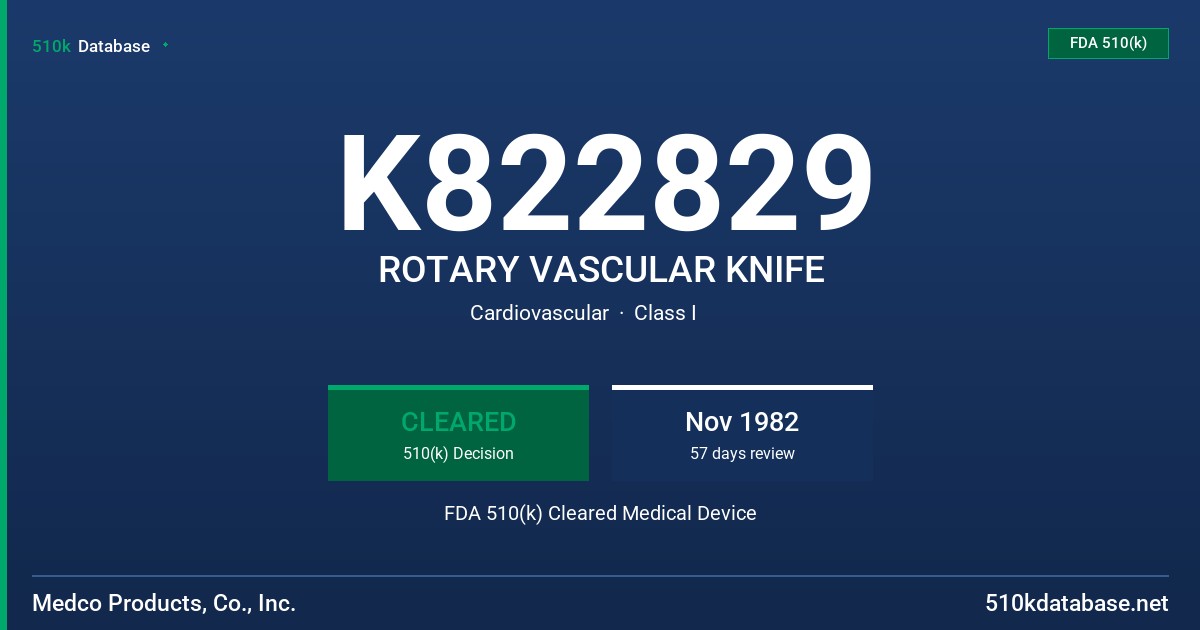 K822829 ROTARY VASCULAR KNIFE FDA 510(k) Cleared Medical Device