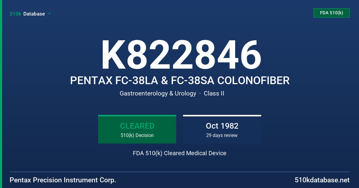 K822846 PENTAX FC-38LA & FC-38SA COLONOFIBER FDA 510(k) Cleared Medical Device