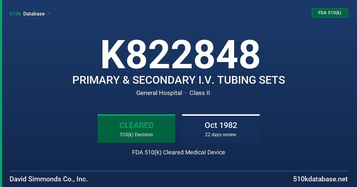 K822848 PRIMARY & SECONDARY I.V. TUBING SETS FDA 510(k) Cleared Medical Device