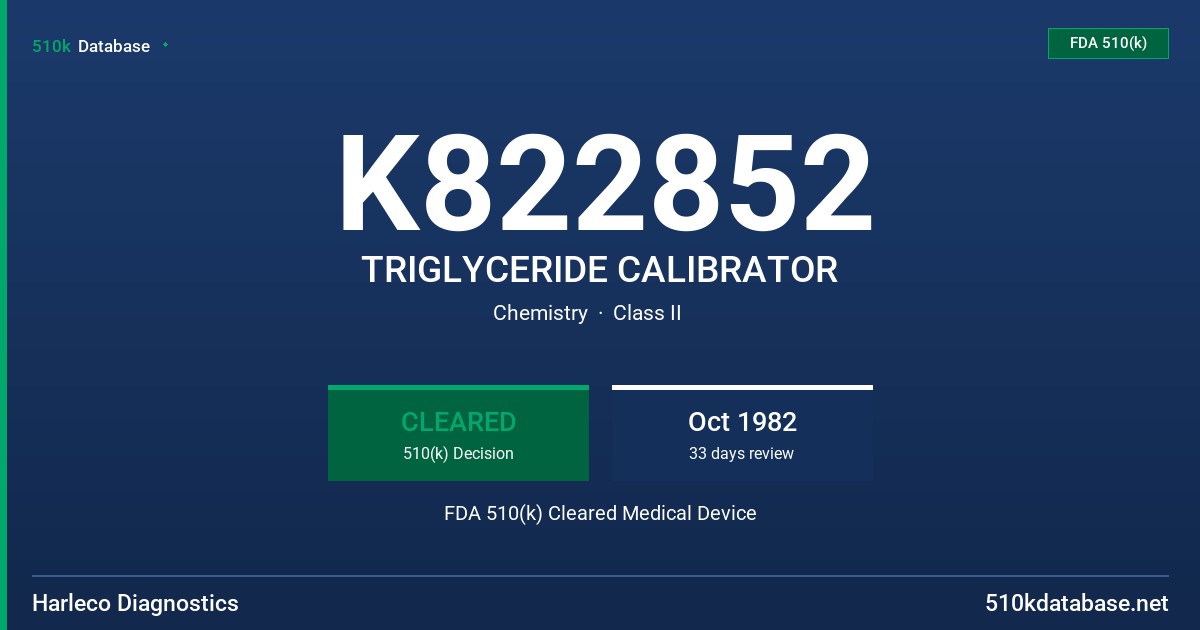 K822852 TRIGLYCERIDE CALIBRATOR FDA 510(k) Cleared Medical Device