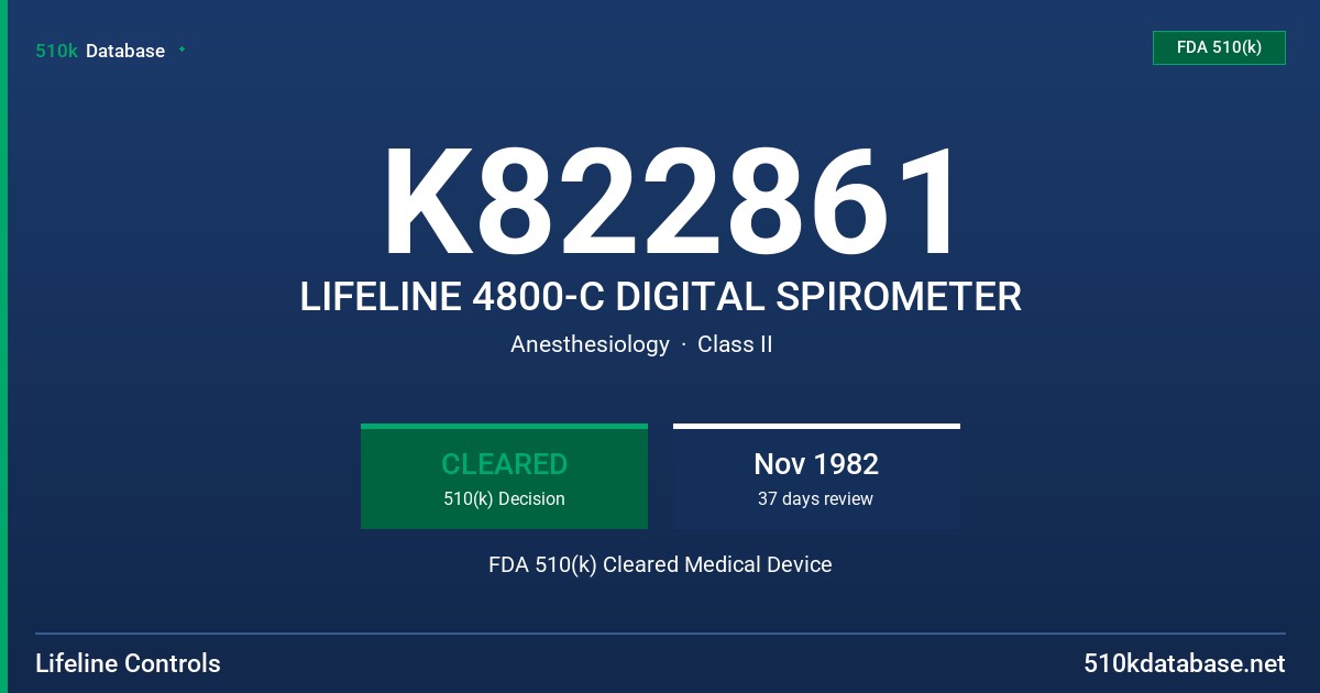 K822861 LIFELINE 4800-C DIGITAL SPIROMETER FDA 510(k) Cleared Medical Device
