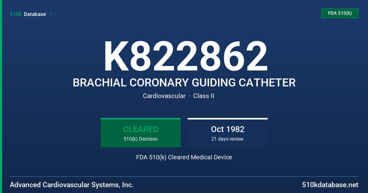 K822862 BRACHIAL CORONARY GUIDING CATHETER FDA 510(k) Cleared Medical Device
