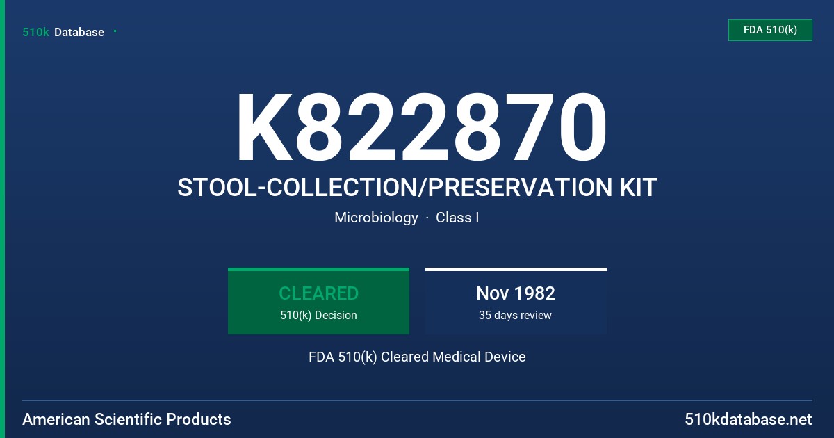 K822870 STOOL-COLLECTION/PRESERVATION KIT FDA 510(k) Cleared Medical Device
