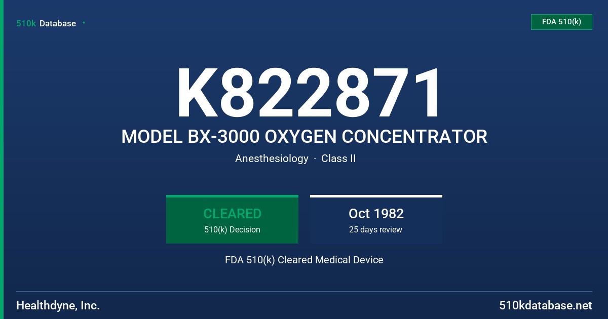 K822871 MODEL BX-3000 OXYGEN CONCENTRATOR FDA 510(k) Cleared Medical Device