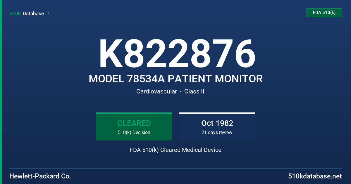 K822876 MODEL 78534A PATIENT MONITOR FDA 510(k) Cleared Medical Device