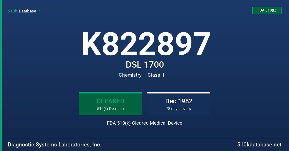 K822897 DSL 1700 FDA 510(k) Cleared Medical Device