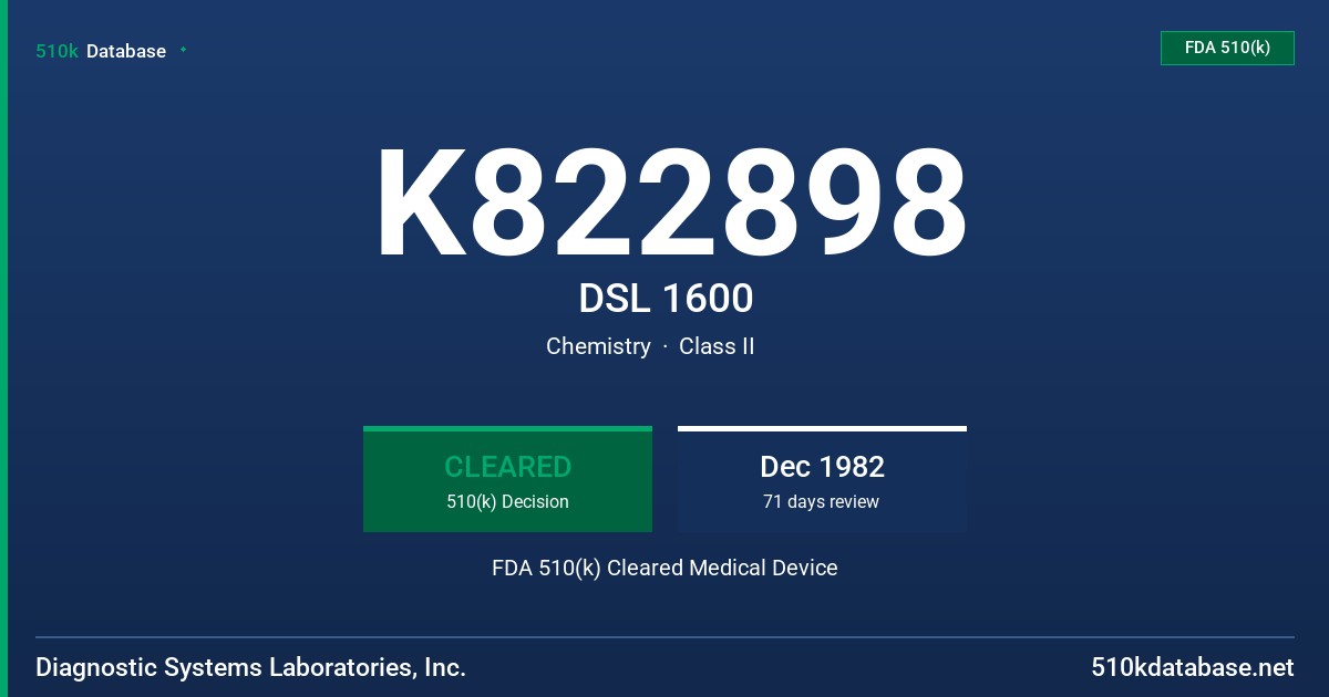 K822898 DSL 1600 FDA 510(k) Cleared Medical Device