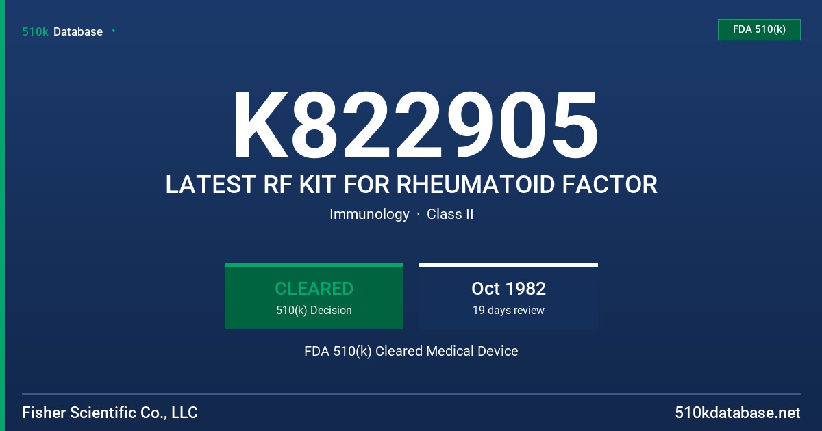 K822905 LATEST RF KIT FOR RHEUMATOID FACTOR FDA 510(k) Cleared Medical Device