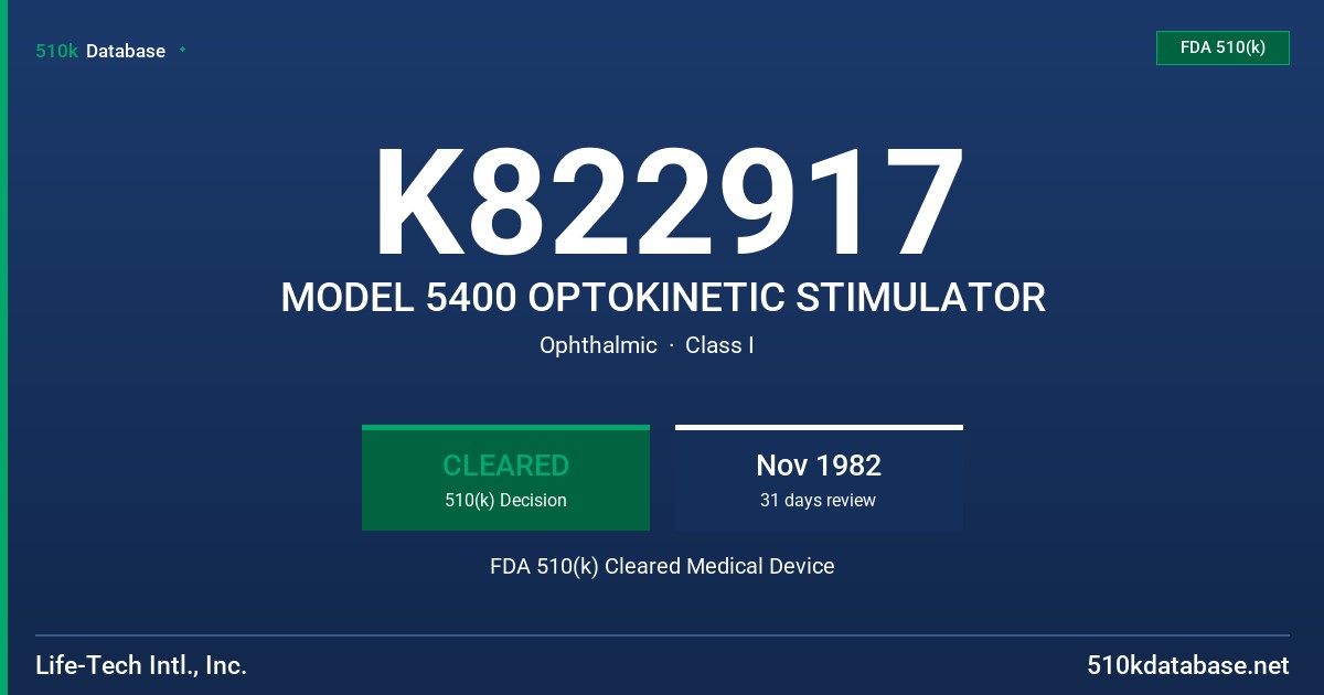 K822917 MODEL 5400 OPTOKINETIC STIMULATOR FDA 510(k) Cleared Medical Device