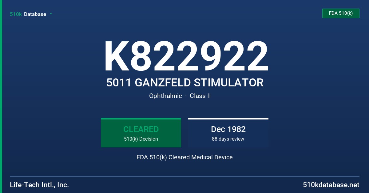 K822922 5011 GANZFELD STIMULATOR FDA 510(k) Cleared Medical Device