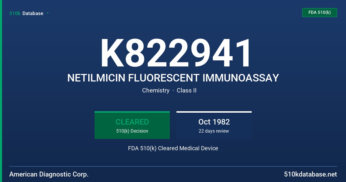 K822941 NETILMICIN FLUORESCENT IMMUNOASSAY FDA 510(k) Cleared Medical Device