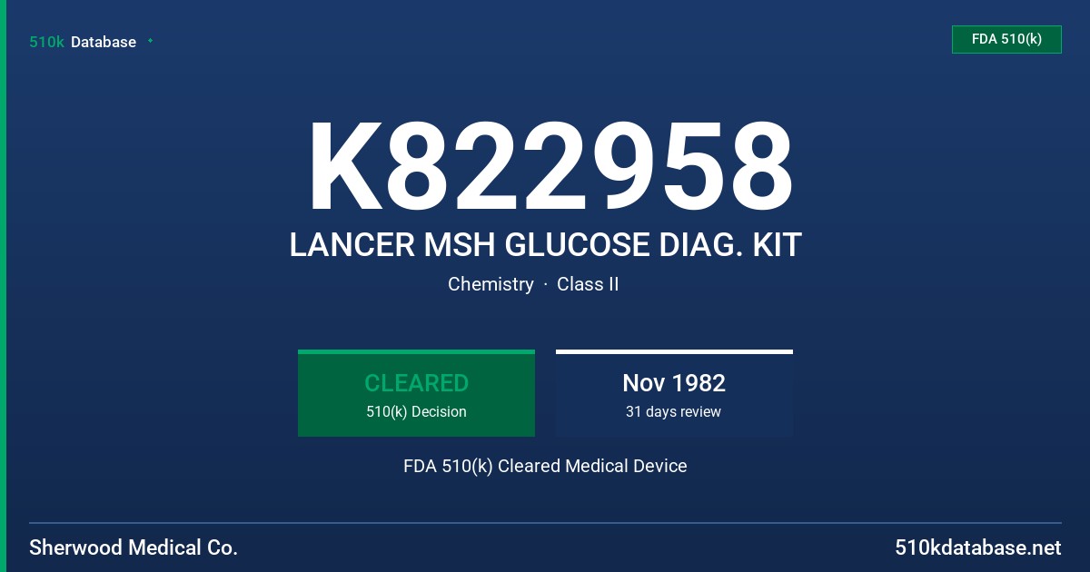 K822958 LANCER MSH GLUCOSE DIAG. KIT FDA 510(k) Cleared Medical Device