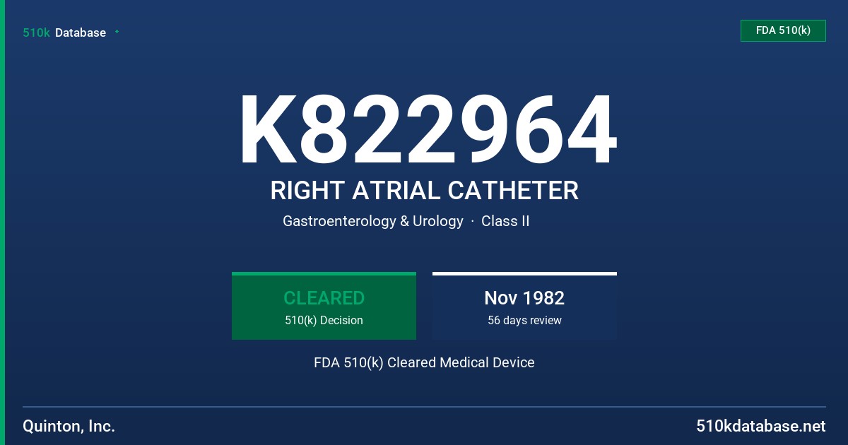 K822964 RIGHT ATRIAL CATHETER FDA 510(k) Cleared Medical Device