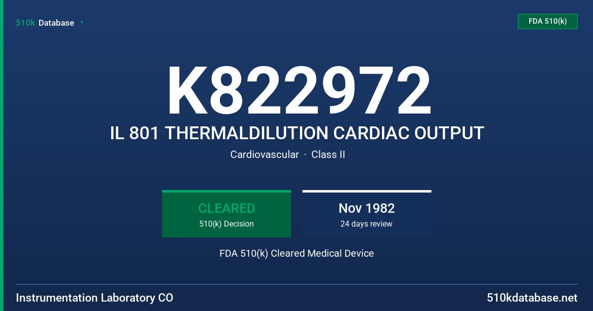 K822972 IL 801 THERMALDILUTION CARDIAC OUTPUT FDA 510(k) Cleared Medical Device