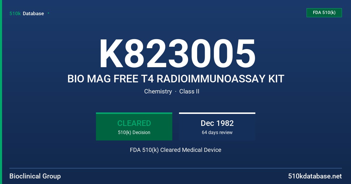 K823005 BIO MAG FREE T4 RADIOIMMUNOASSAY KIT FDA 510(k) Cleared Medical Device