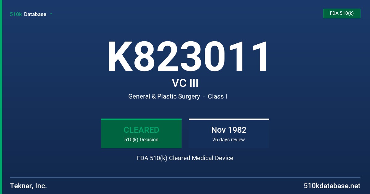 K823011 VC III FDA 510(k) Cleared Medical Device