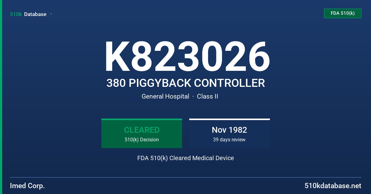 K823026 380 PIGGYBACK CONTROLLER FDA 510(k) Cleared Medical Device
