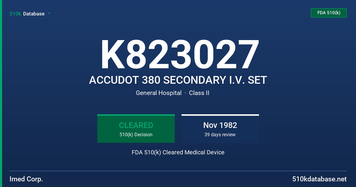 K823027 ACCUDOT 380 SECONDARY I.V. SET FDA 510(k) Cleared Medical Device