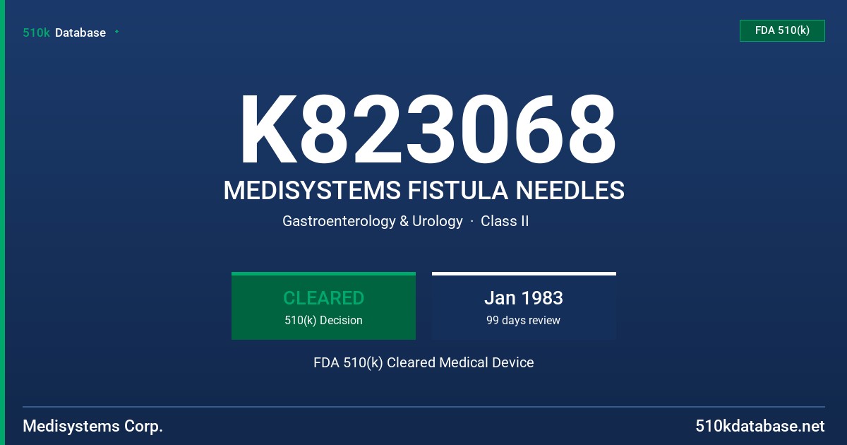 K823068 MEDISYSTEMS FISTULA NEEDLES FDA 510(k) Cleared Medical Device