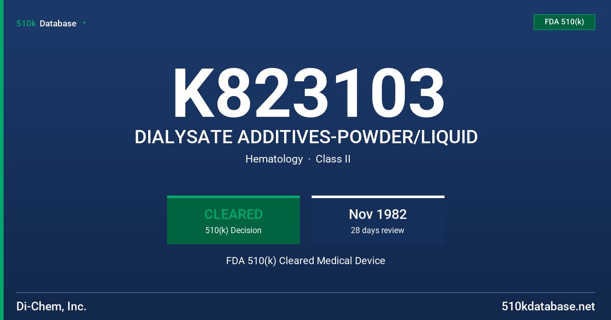 K823103 DIALYSATE ADDITIVES-POWDER/LIQUID FDA 510(k) Cleared Medical Device