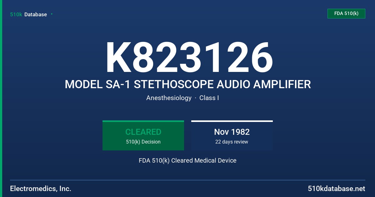 K823126 MODEL SA-1 STETHOSCOPE AUDIO AMPLIFIER FDA 510(k) Cleared Medical Device