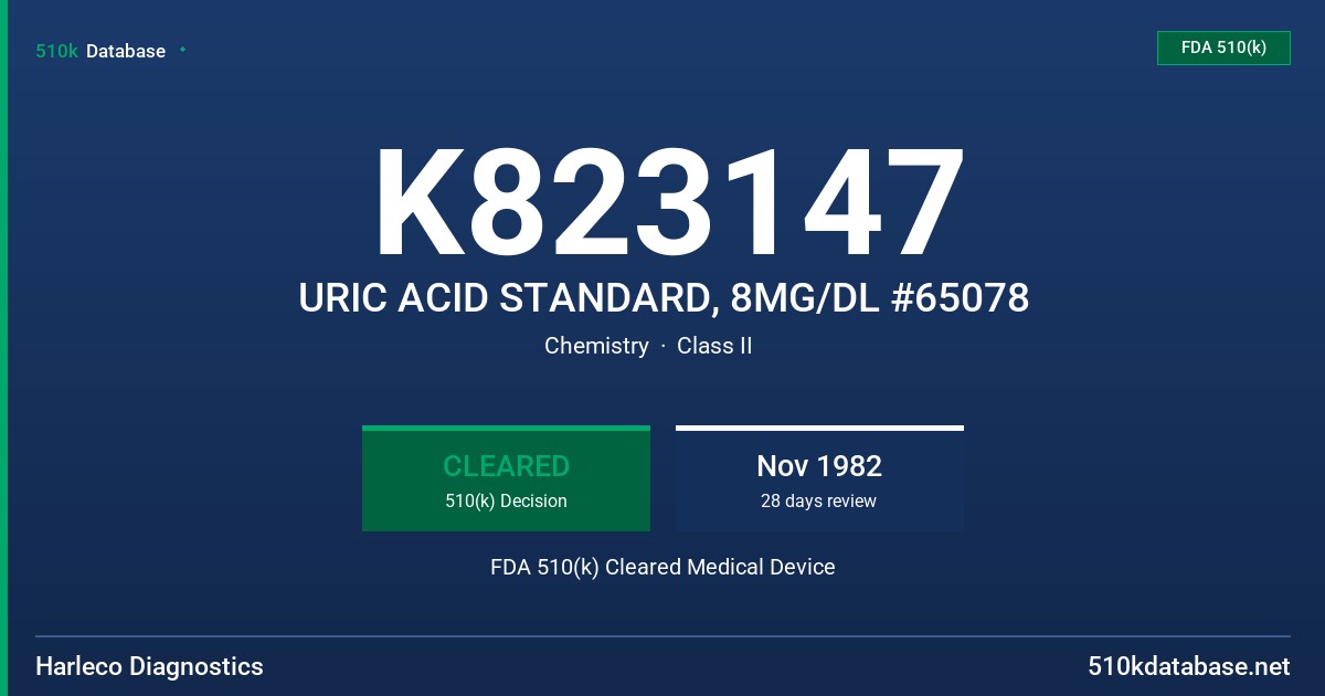 K823147 URIC ACID STANDARD, 8MG/DL #65078 FDA 510(k) Cleared Medical Device