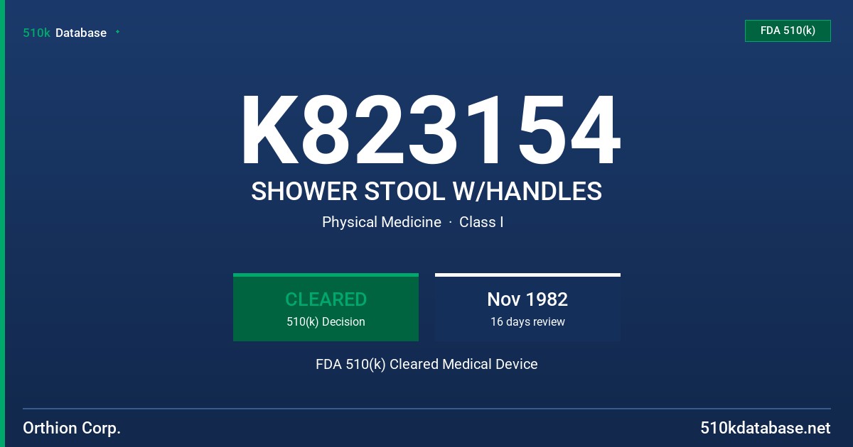 K823154 SHOWER STOOL W/HANDLES FDA 510(k) Cleared Medical Device