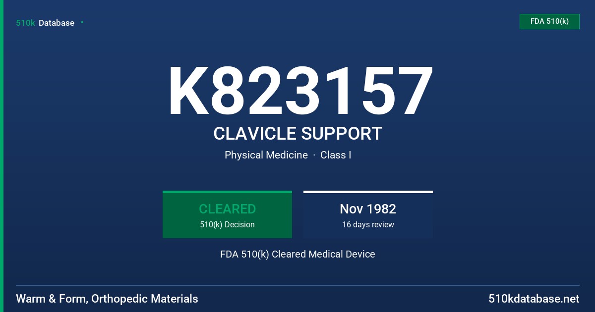 K823157 CLAVICLE SUPPORT FDA 510(k) Cleared Medical Device