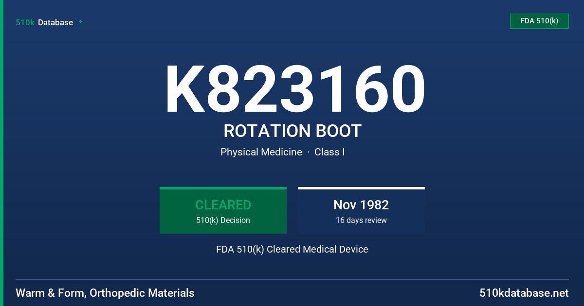 K823160 ROTATION BOOT FDA 510(k) Cleared Medical Device