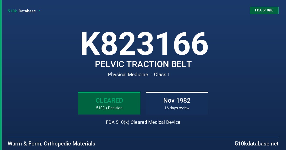 K823166 PELVIC TRACTION BELT FDA 510(k) Cleared Medical Device