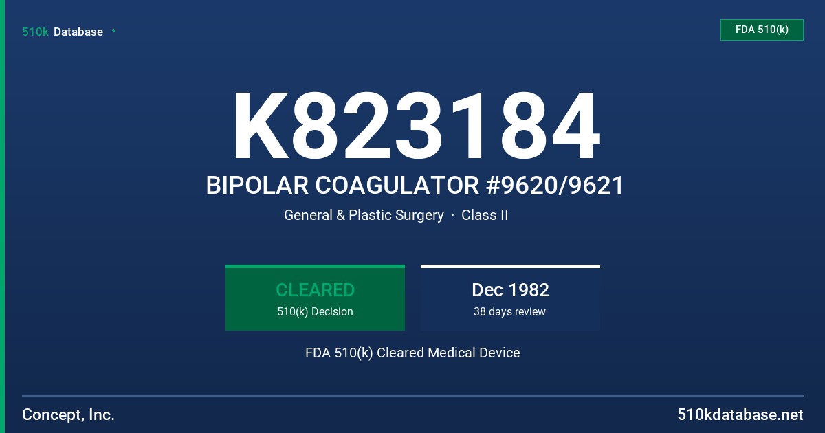 K823184 BIPOLAR COAGULATOR #9620/9621 FDA 510(k) Cleared Medical Device
