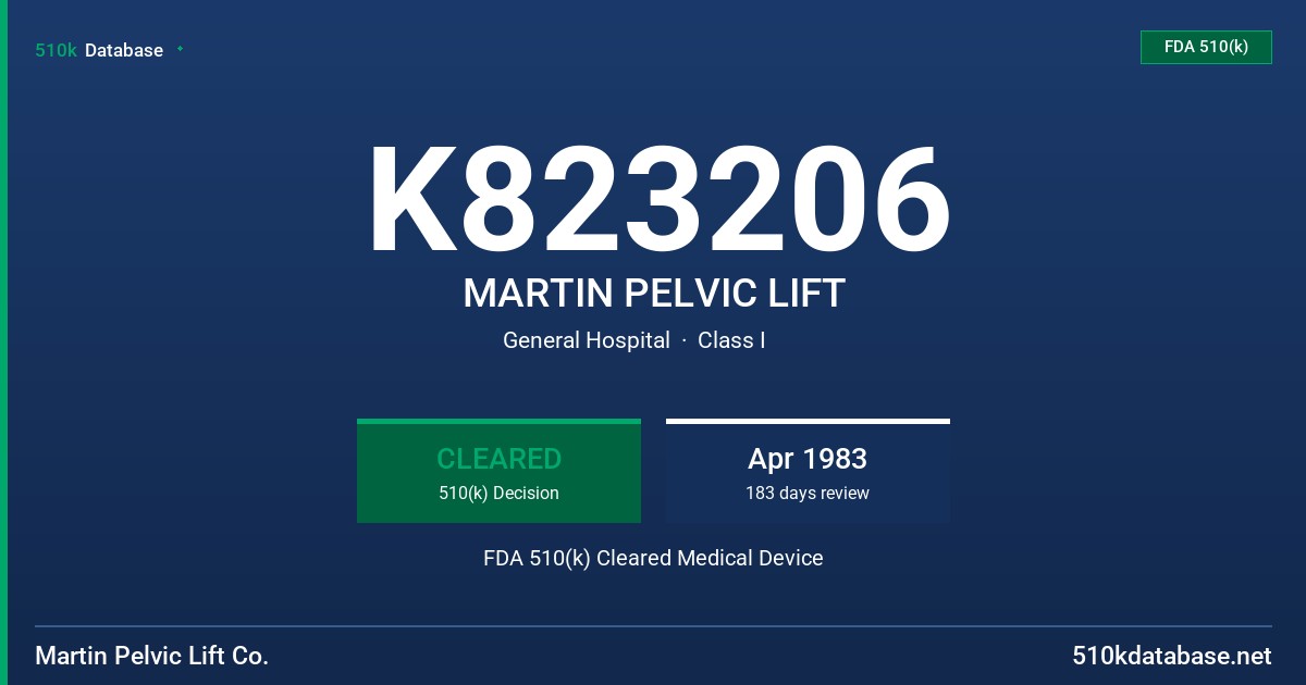 K823206 MARTIN PELVIC LIFT FDA 510(k) Cleared Medical Device