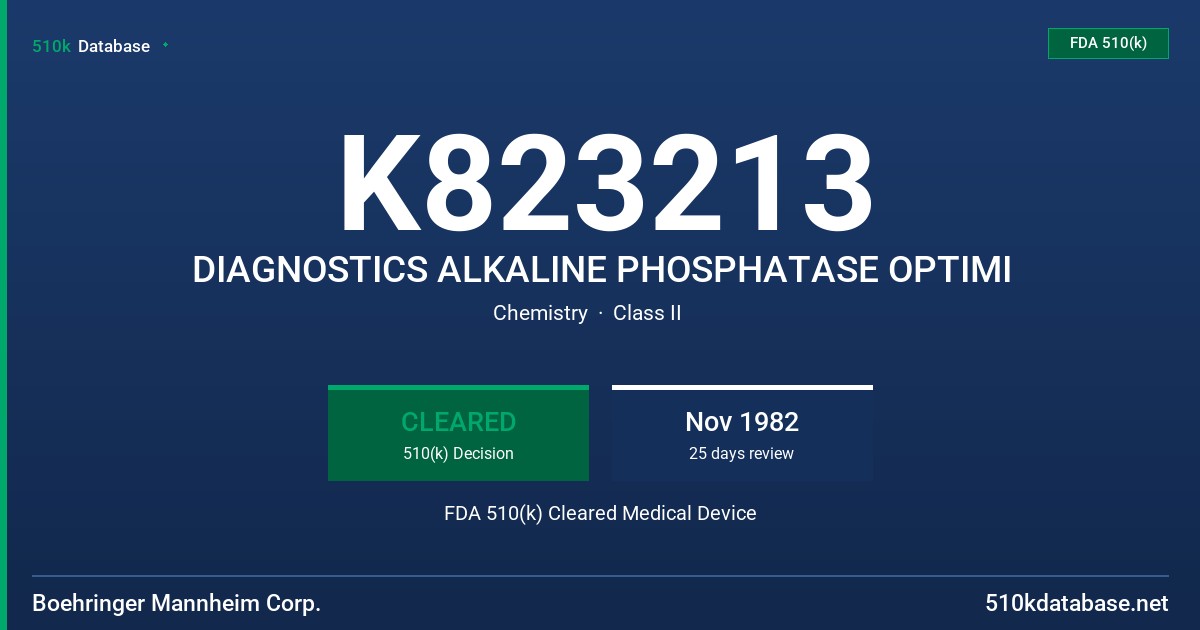 K823213 DIAGNOSTICS ALKALINE PHOSPHATASE OPTIMI FDA 510(k) Cleared Medical Device
