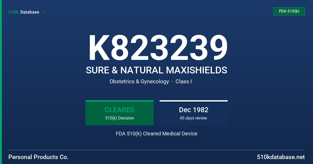 K823239 SURE & NATURAL MAXISHIELDS FDA 510(k) Cleared Medical Device