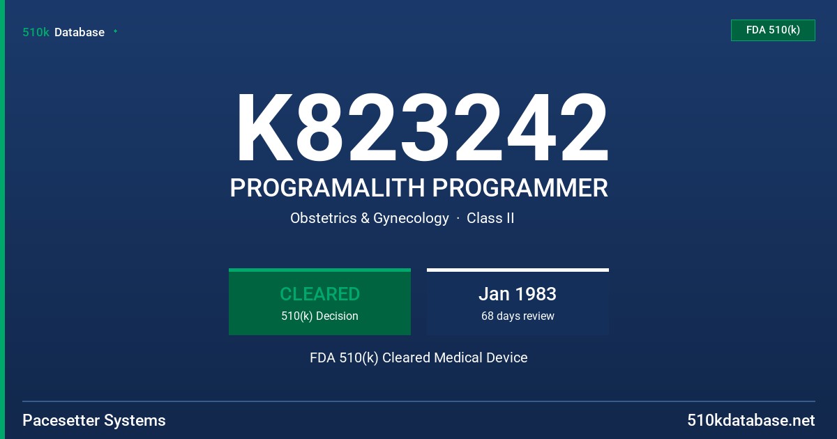 K823242 PROGRAMALITH PROGRAMMER FDA 510(k) Cleared Medical Device