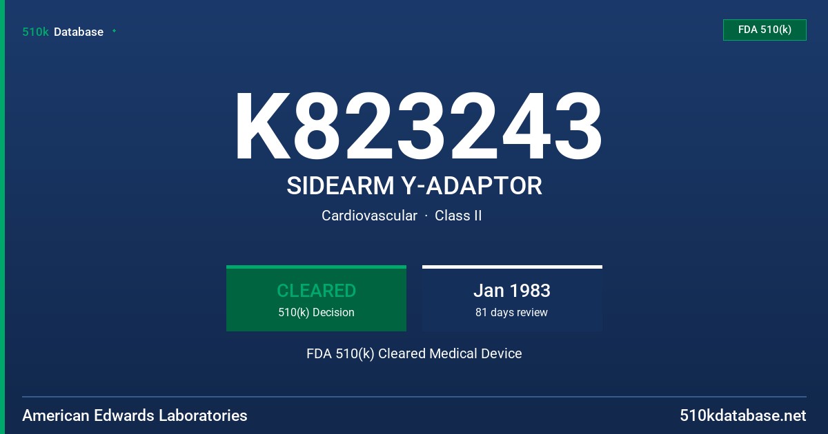 K823243 SIDEARM Y-ADAPTOR FDA 510(k) Cleared Medical Device