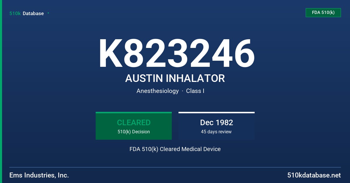 K823246 AUSTIN INHALATOR FDA 510(k) Cleared Medical Device