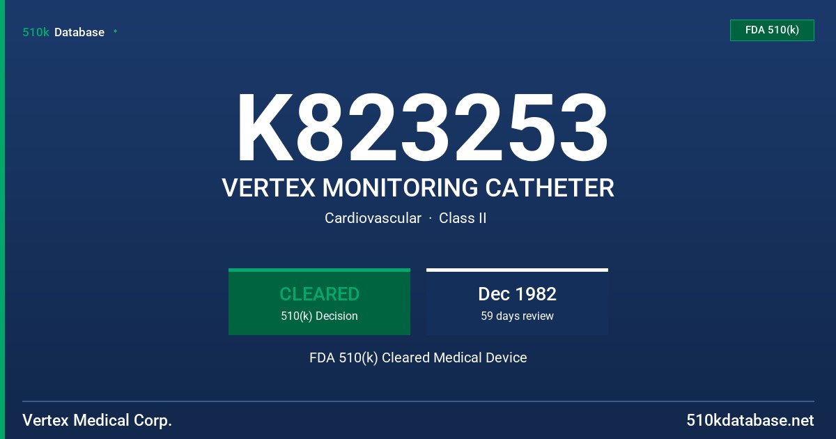 K823253 VERTEX MONITORING CATHETER FDA 510(k) Cleared Medical Device
