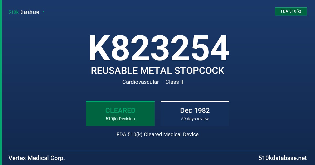 K823254 REUSABLE METAL STOPCOCK FDA 510(k) Cleared Medical Device