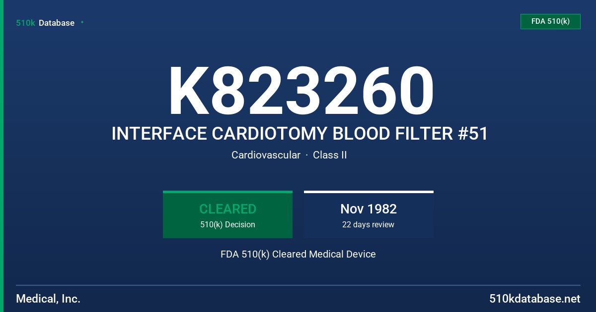 K823260 INTERFACE CARDIOTOMY BLOOD FILTER #51 FDA 510(k) Cleared Medical Device