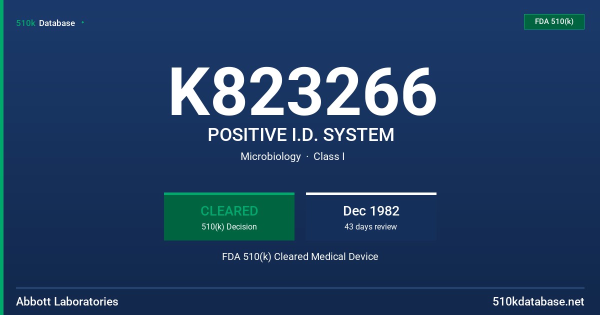 K823266 POSITIVE I.D. SYSTEM FDA 510(k) Cleared Medical Device