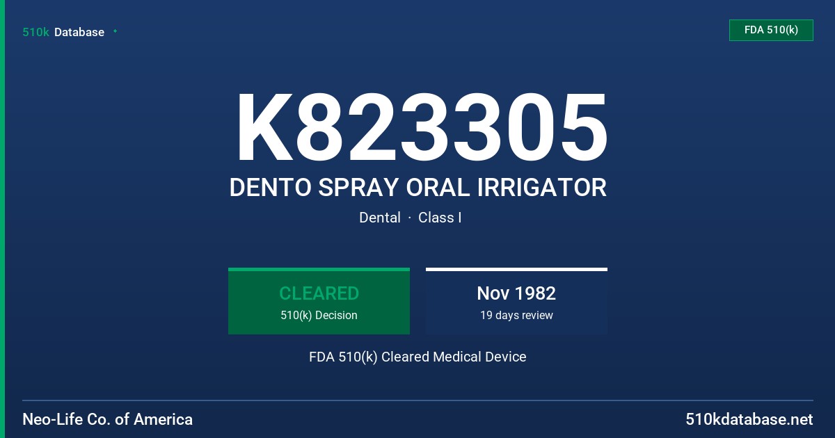 K823305 DENTO SPRAY ORAL IRRIGATOR FDA 510(k) Cleared Medical Device