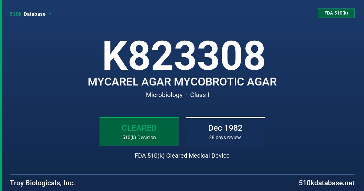 K823308 MYCAREL AGAR MYCOBROTIC AGAR FDA 510(k) Cleared Medical Device