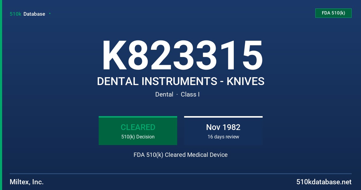 K823315 DENTAL INSTRUMENTS - KNIVES FDA 510(k) Cleared Medical Device