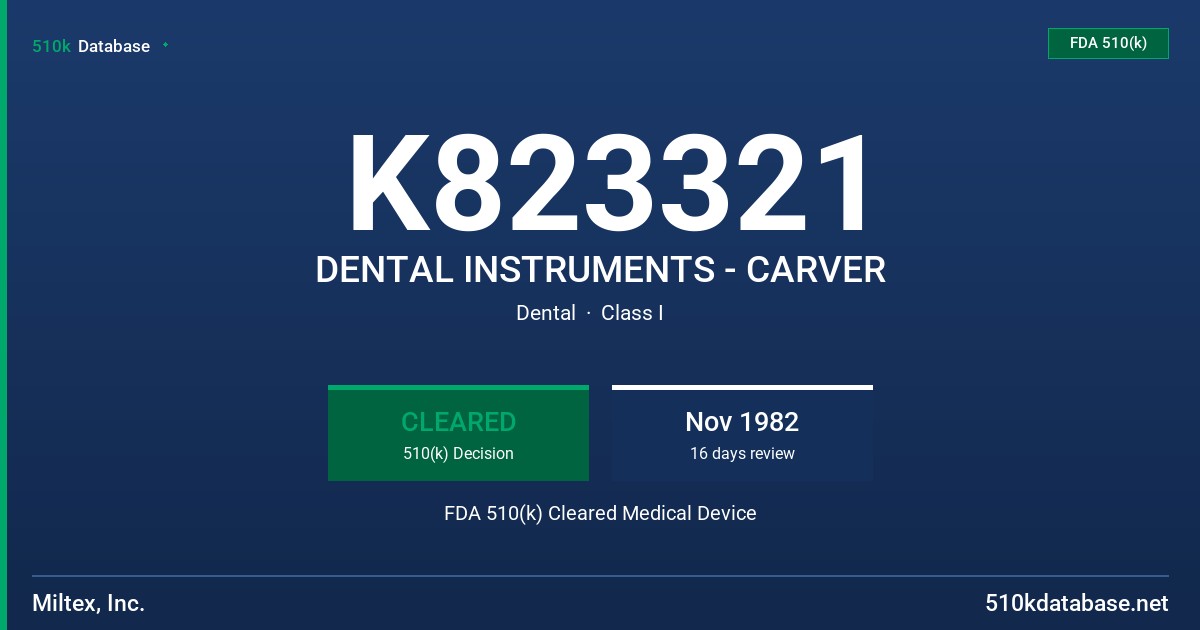 K823321 DENTAL INSTRUMENTS - CARVER FDA 510(k) Cleared Medical Device