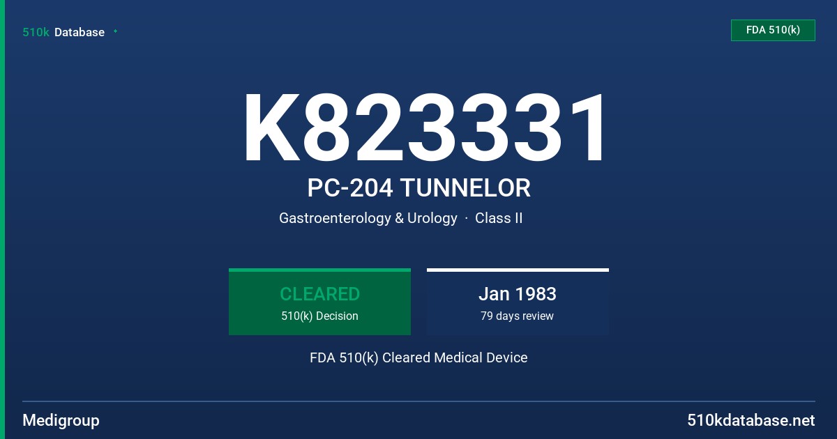 K823331 PC-204 TUNNELOR FDA 510(k) Cleared Medical Device