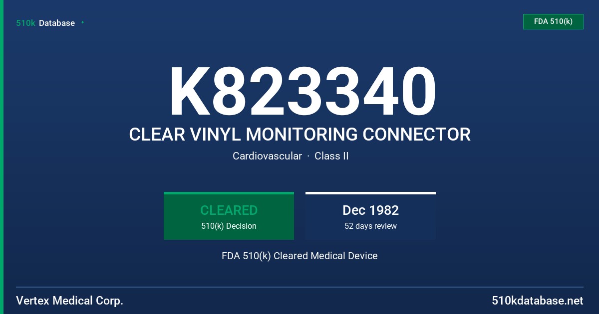 K823340 CLEAR VINYL MONITORING CONNECTOR FDA 510(k) Cleared Medical Device