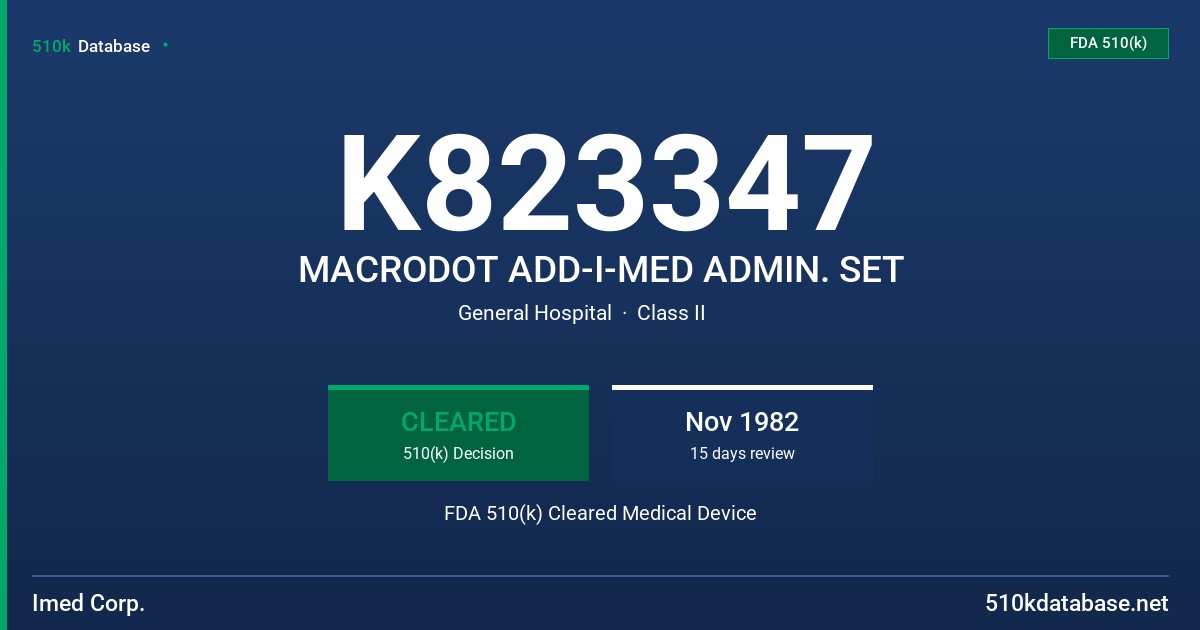K823347 MACRODOT ADD-I-MED ADMIN. SET FDA 510(k) Cleared Medical Device