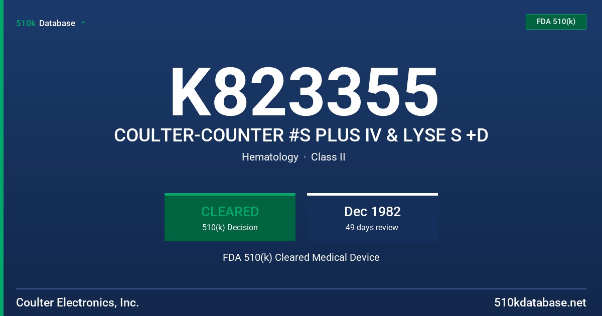 K823355 COULTER-COUNTER #S PLUS IV & LYSE S +D FDA 510(k) Cleared Medical Device