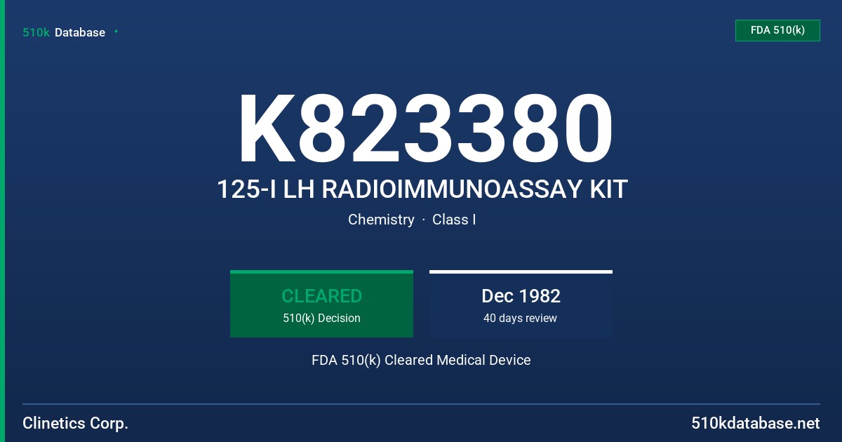 K823380 125-I LH RADIOIMMUNOASSAY KIT FDA 510(k) Cleared Medical Device